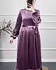 Güpür Detaylı Kadife Elbise - Mor