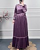 Güpür Detaylı Kadife Elbise - Mor
