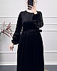Güpür Detaylı Kadife Elbise - Siyah