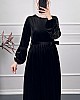 Güpür Detaylı Kadife Elbise - Siyah