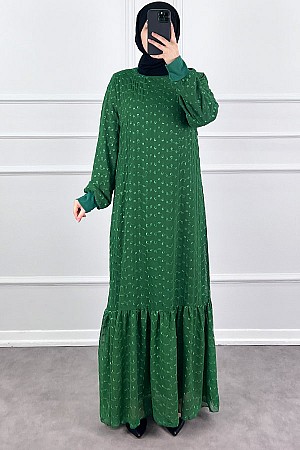 Güpürlü Şifon Elbise - Yeşil