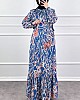 Hat Desenli Elbise - İndigo Hat Desenli Elbise - İndigo
