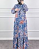 Hat Desenli Elbise - İndigo Hat Desenli Elbise - İndigo