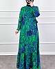 Hat Desenli Elbise - Yeşil