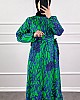 Hat Desenli Elbise - Yeşil