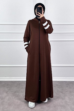 İki İp Kumaş Spor Ferace - Kahverengi