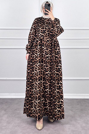 İki İplik Leo Elbise - Kahverengi