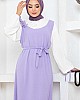 Jile Detaylı Elbise - Lila