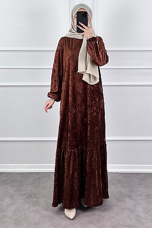 Kadife Elbise - Kahverengi