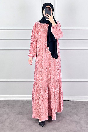 Kadife Elbise - Pembe Kadife Elbise - Pembe