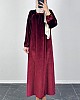 Kadife Ferace Elbise - Bordo