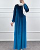 Kadife Ferace Elbise - Mavi