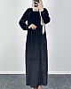 Kadife Ferace Elbise - Siyah