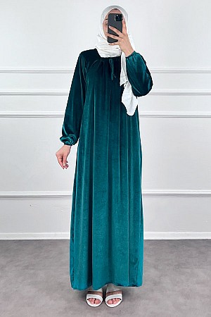 Kadife Ferace Elbise - Yeşil