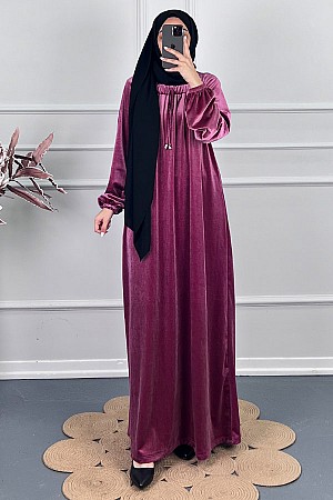 Kadife Ferace Elbise - Mor