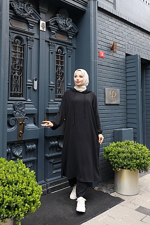 Kapşonlu Ayrobin Takım - Siyah