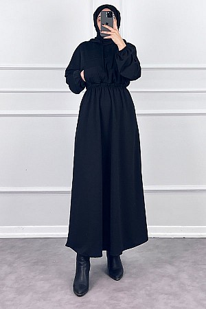 Kapşonlu Elbise - Siyah