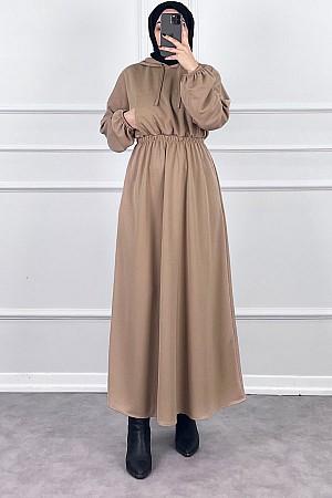 Kapşonlu Elbise - Vizon