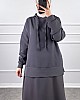 Kapşonlu Etekli Tesettür Takım - Gri