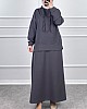 Kapşonlu Etekli Tesettür Takım - Gri