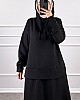 Kapşonlu Etekli Tesettür Takım - Siyah