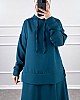 Kapşonlu Etekli Tesettür Takım - Zümrüt Yeşili