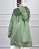 Kapşonlu Nubuk Sweatshirt - Açık Yeşil