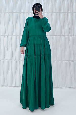 Kat Kat Tesettür Elbise - Çam Yeşili Kat Kat Tesettür Elbise - Çam Yeşili