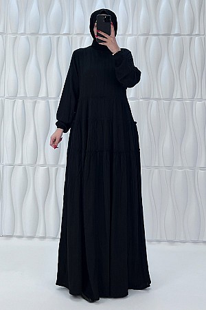 Kat Kat Tesettür Elbise - Siyah
