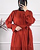 Katkat Kuşaklı Elbise - Turuncu