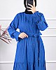 Katkat Kuşaklı Ponpon Elbise - Mavi