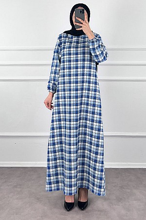 Kemerli Tüvit Elbise - Mavi Kemerli Tüvit Elbise - Mavi