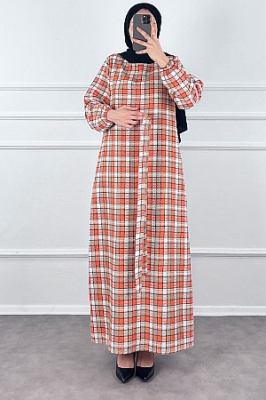 Kemerli Tüvit Elbise - Turuncu