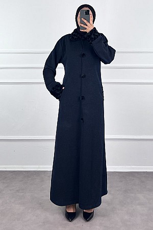 Kürk Detaylı Ferace - Lacivert
