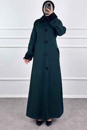 Kürk Detaylı Ferace - Yeşil