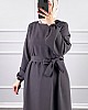 Kuşaklı Double Kumaş Elbise - Gri