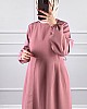 Kuşaklı Double Kumaş Elbise - Pudra