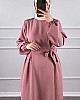 Kuşaklı Double Kumaş Elbise - Pudra