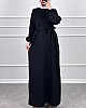 Kuşaklı Double Kumaş Elbise - Siyah