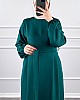 Kuşaklı Double Kumaş Elbise - Zümrüt Yeşili