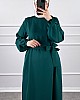 Kuşaklı Double Kumaş Elbise - Zümrüt Yeşili
