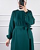 Kuşaklı Double Kumaş Elbise - Zümrüt Yeşili