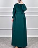 Kuşaklı Double Kumaş Elbise - Zümrüt Yeşili
