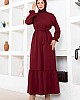 Kuşaklı Piliseli Elbise - Bordo Kuşaklı Piliseli Elbise - Bordo