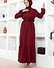 Kuşaklı Piliseli Elbise - Bordo Kuşaklı Piliseli Elbise - Bordo