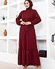 Kuşaklı Piliseli Elbise - Bordo Kuşaklı Piliseli Elbise - Bordo