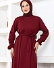 Kuşaklı Piliseli Elbise - Bordo Kuşaklı Piliseli Elbise - Bordo