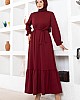 Kuşaklı Piliseli Elbise - Bordo Kuşaklı Piliseli Elbise - Bordo