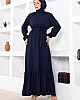 Kuşaklı Piliseli Elbise - Lacivert