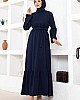 Kuşaklı Piliseli Elbise - Lacivert